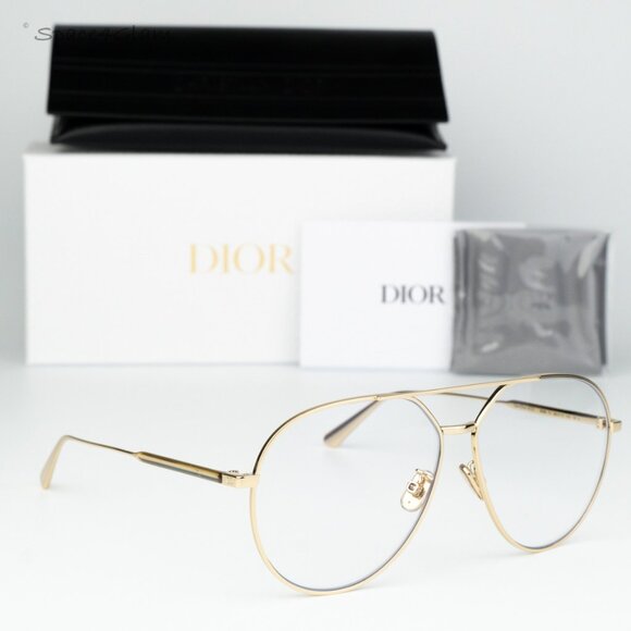 BRAND NEW Dior GEMDIOR A1U B0BB Gold Blue Block Unisex Pilot Eyeglasses - Picture 1 of 12
